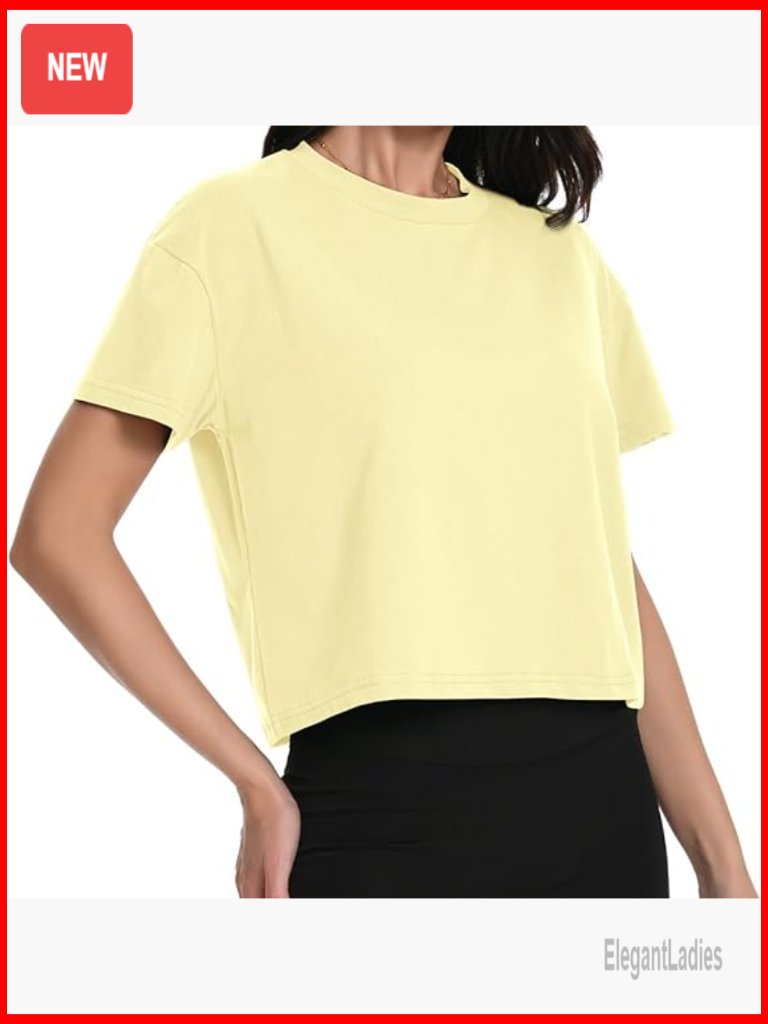 Crop Tops Oversized Drop Shoulder Short Sleeve Tees Boxy Yoga Shirts